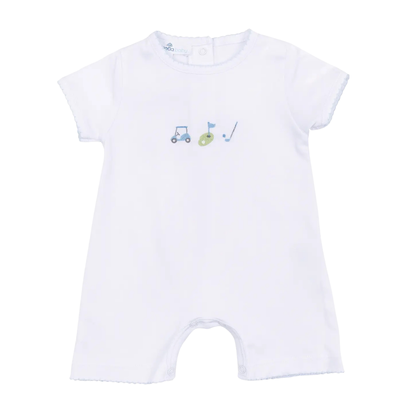 Tiny Tee Time Embroidered Short Playsuit - Blue