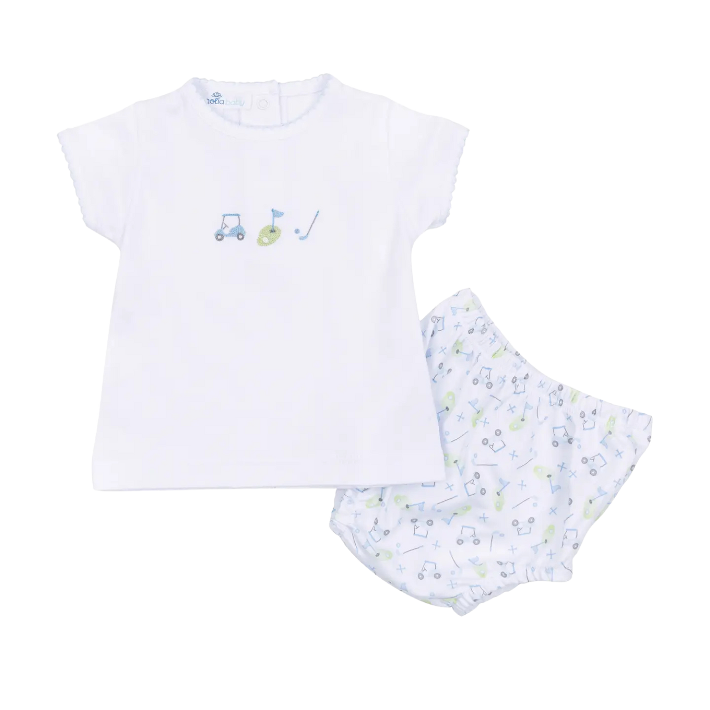 Tiny Tee Time Embroidered Diaper Cover Set- Blue