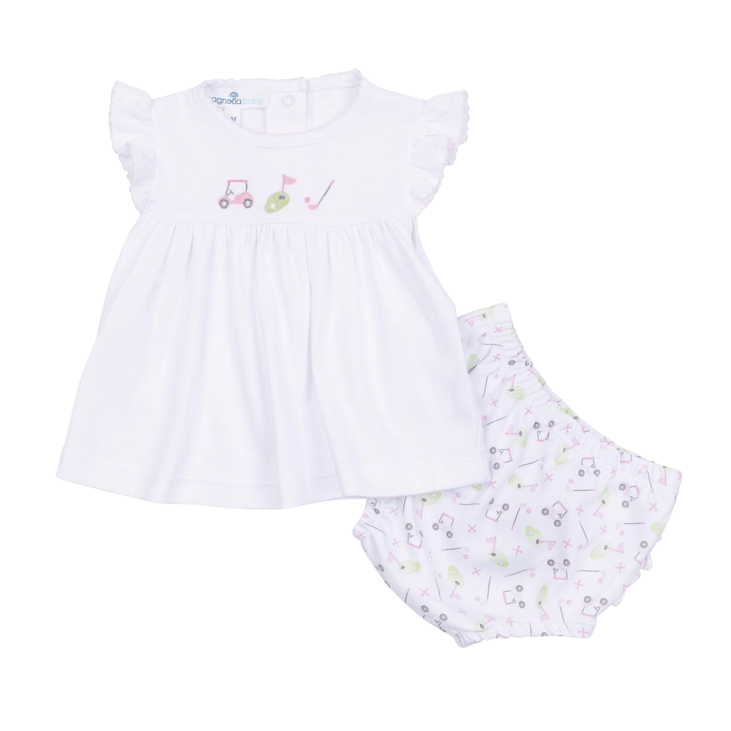 Tiny Tee Time Embroidered Diaper Cover Set- Pink