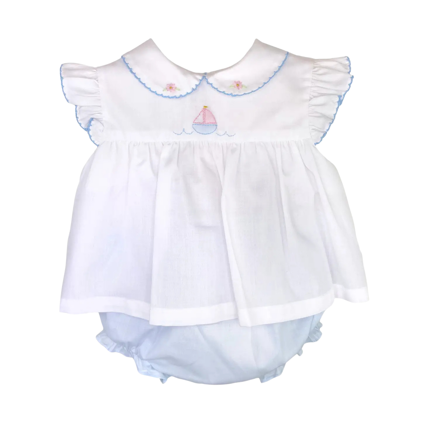 Mila Sailboat Shadow Stitched Diaper Set