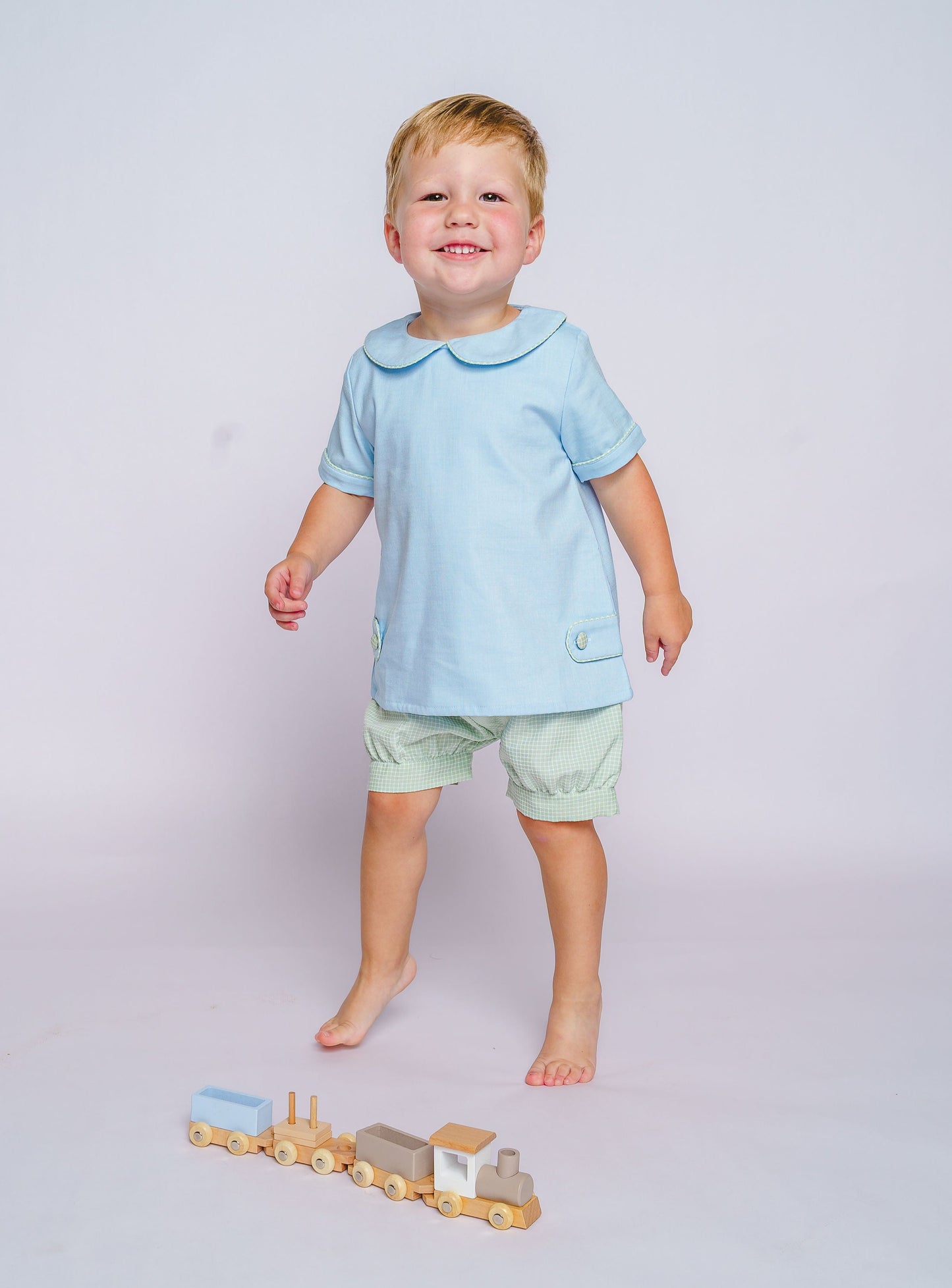 Chapel Blue Linen Boys Shortie Set