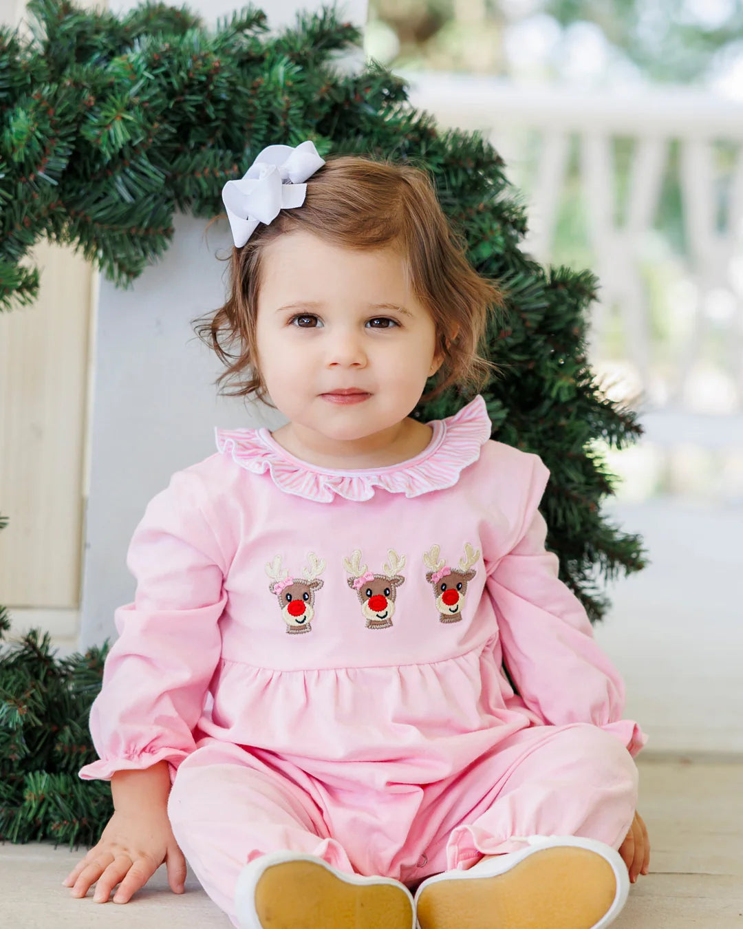 Run Run Rudolph Ruffle Pink Romper