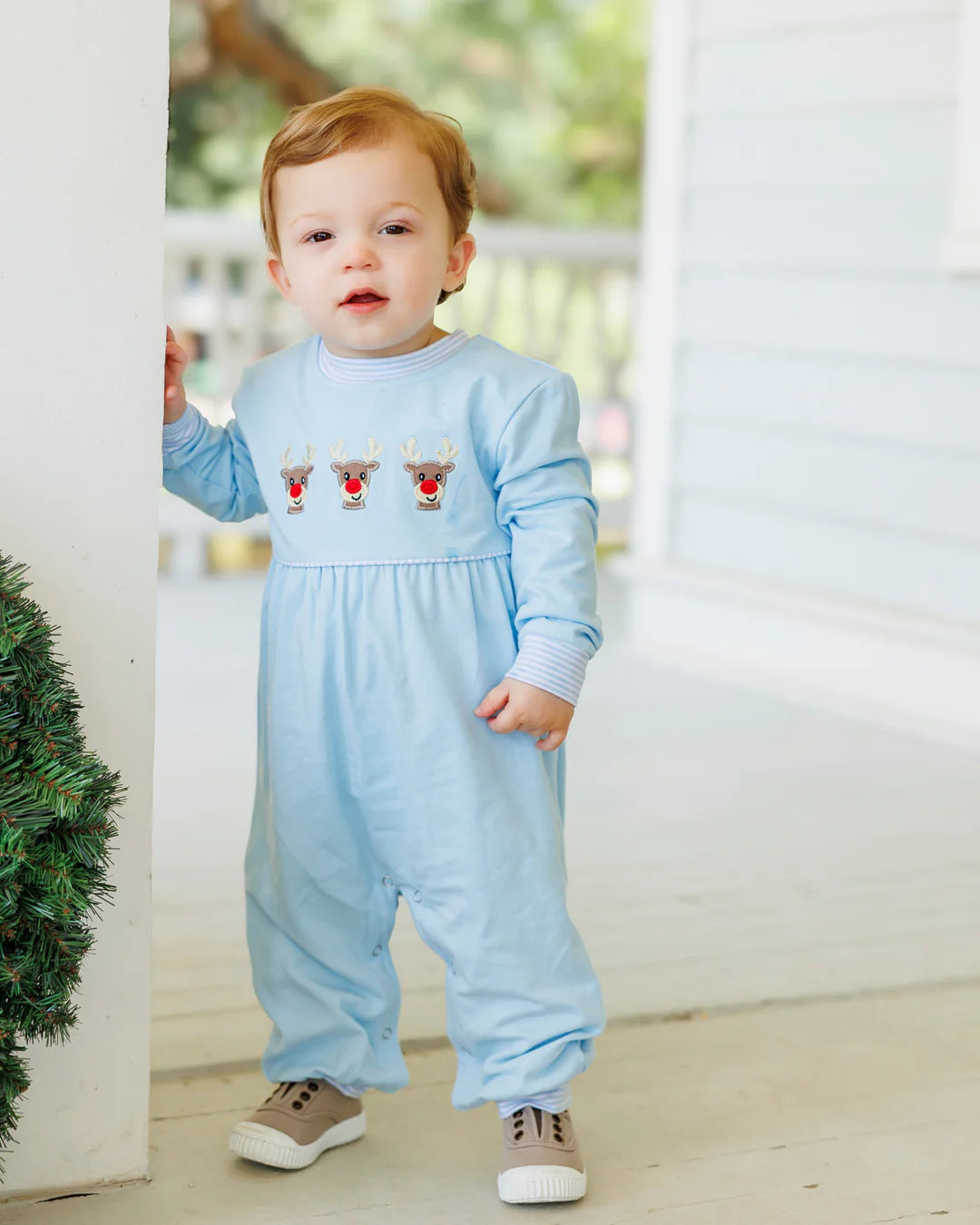 Run Run Rudolph Blue Romper
