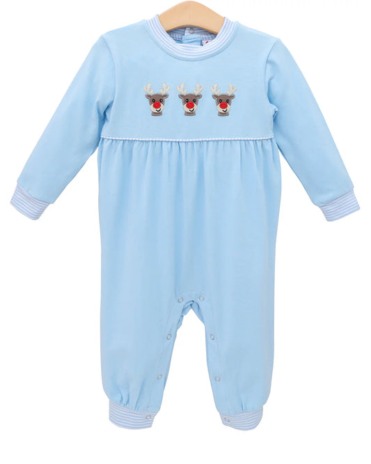 Run Run Rudolph Blue Romper