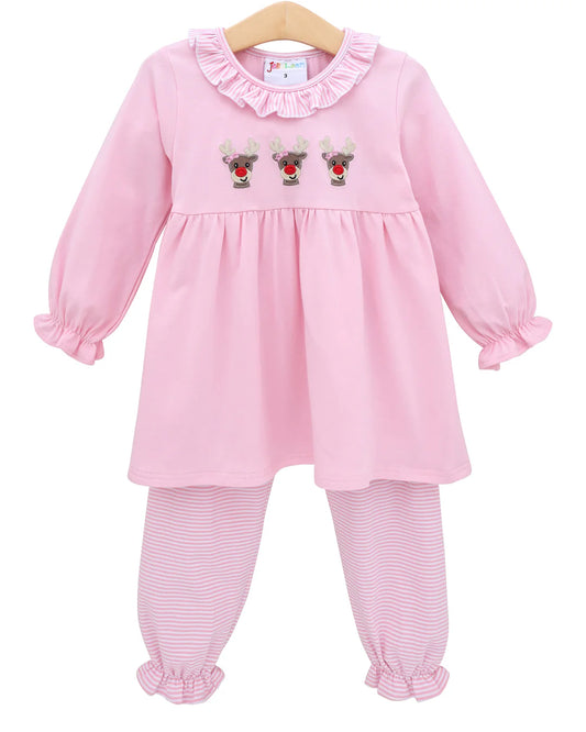 Run Run Rudolph Ruffle Pink Pants Set