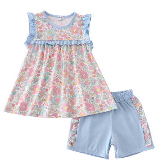 Paisley Floral Ruffle Short Set