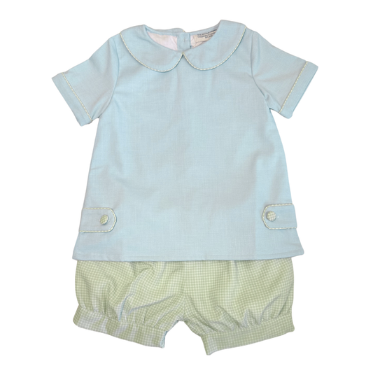 Chapel Blue Linen Boys Shortie Set